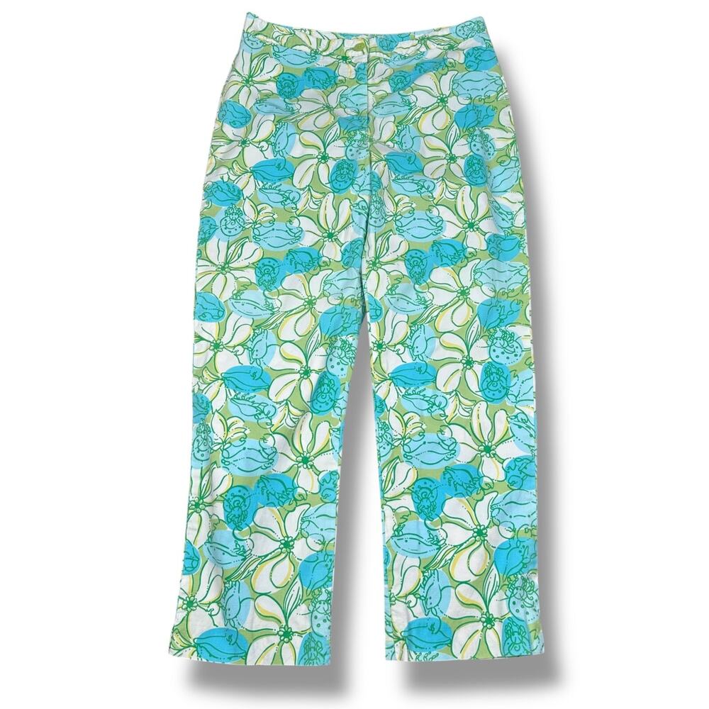 Vintage Lilly Pulitzer Capri Pants Women’s 4 Green Blue Cotton Floral Crabs